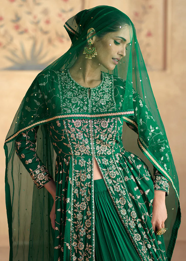 Green Embroidered Lehenga Anarkali