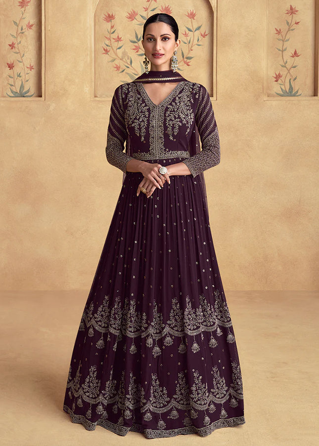 Purplel Embroidered Anarkali Gown