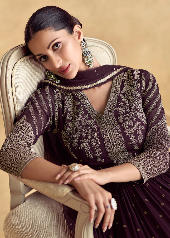 Purplel Embroidered Anarkali Gown