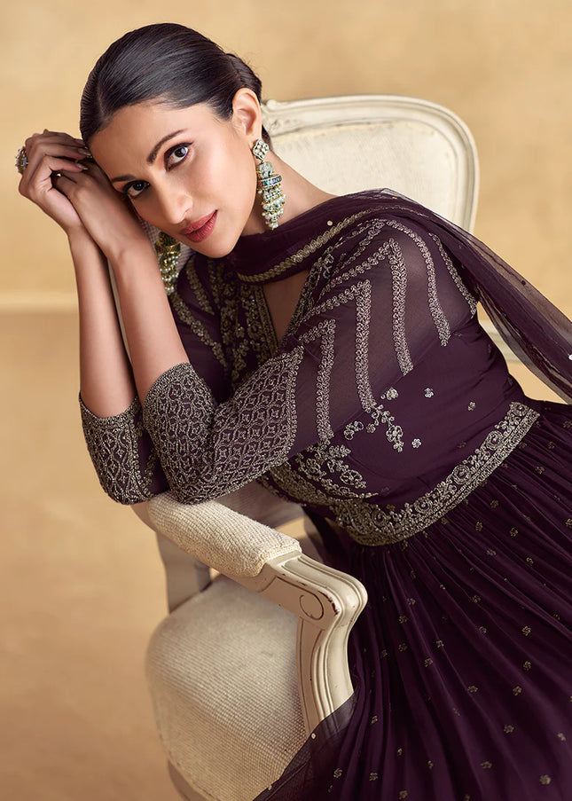 Purplel Embroidered Anarkali Gown