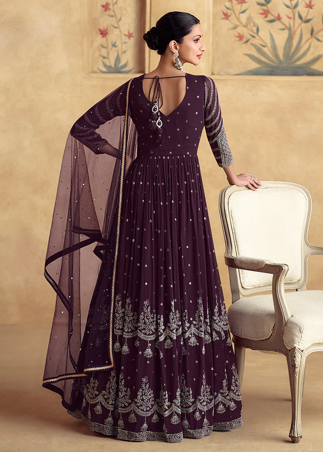 Purplel Embroidered Anarkali Gown