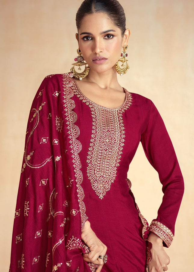 Maroon Embroidered Anarkali Gown