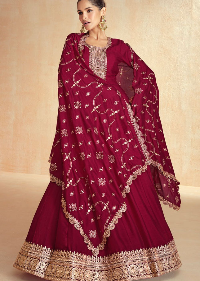 Maroon Embroidered Anarkali Gown