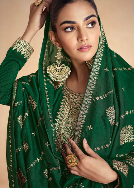 Green Embroidered Anarkali Gown