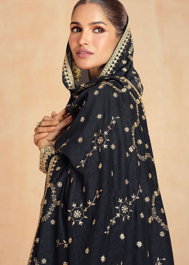 Black Embroidered Anarkali Gown