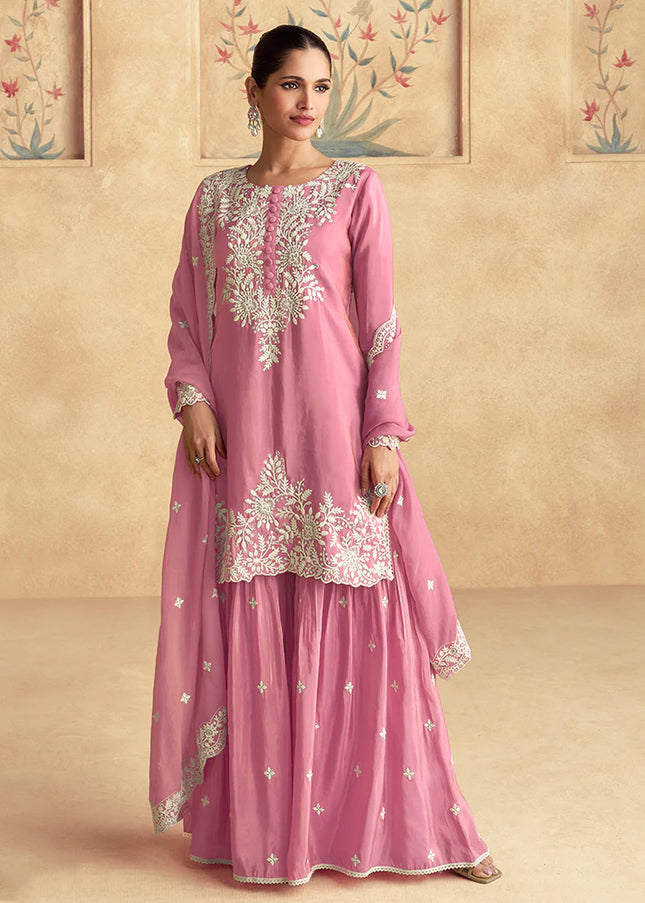 Pink Embroidered Gharara Suit