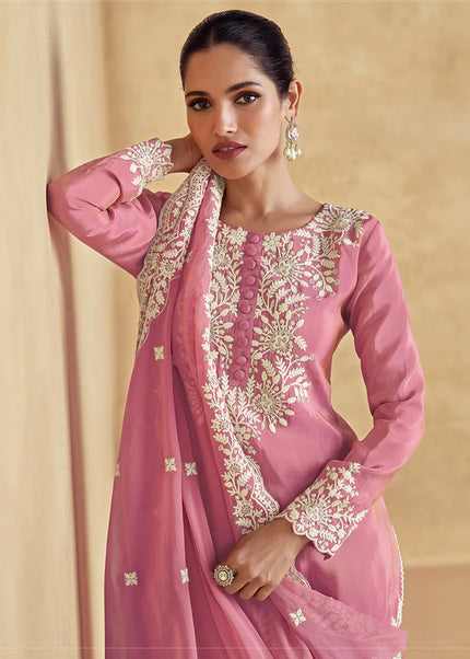 Pink Embroidered Gharara Suit