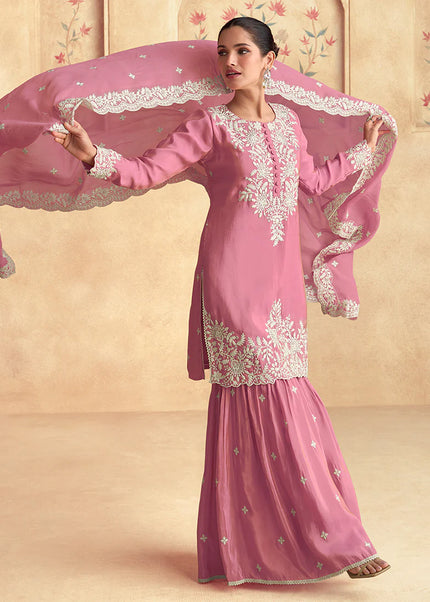 Pink Embroidered Gharara Suit