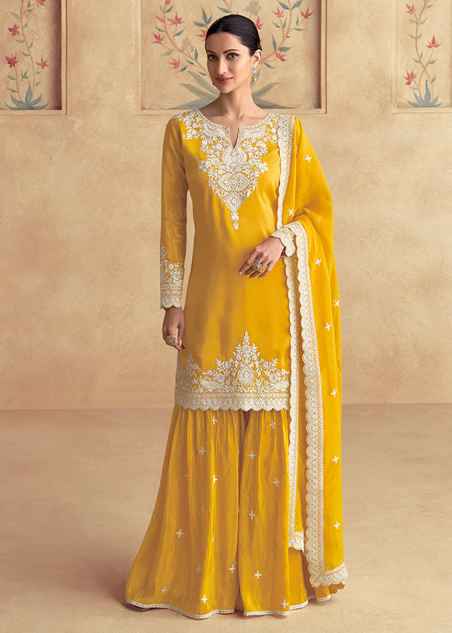 Yellow Embroidered Gharara Suit