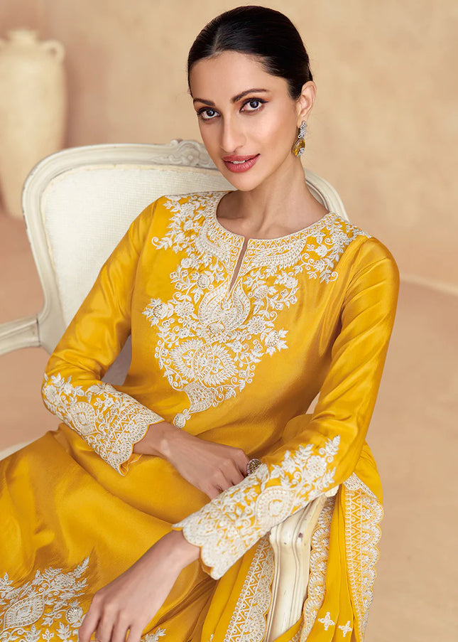 Yellow Embroidered Gharara Suit