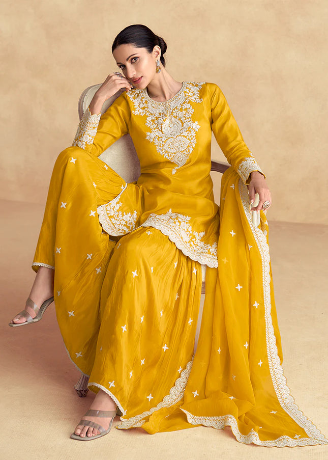 Yellow Embroidered Gharara Suit