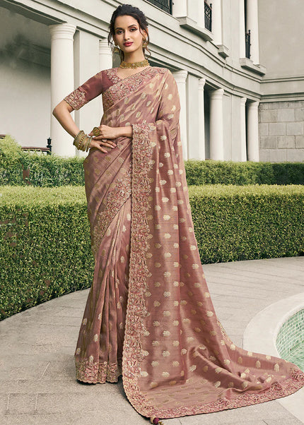 Mauve Embroidered Wedding Saree