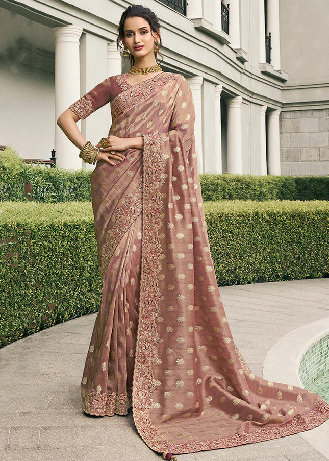 Mauve Embroidered Wedding Saree