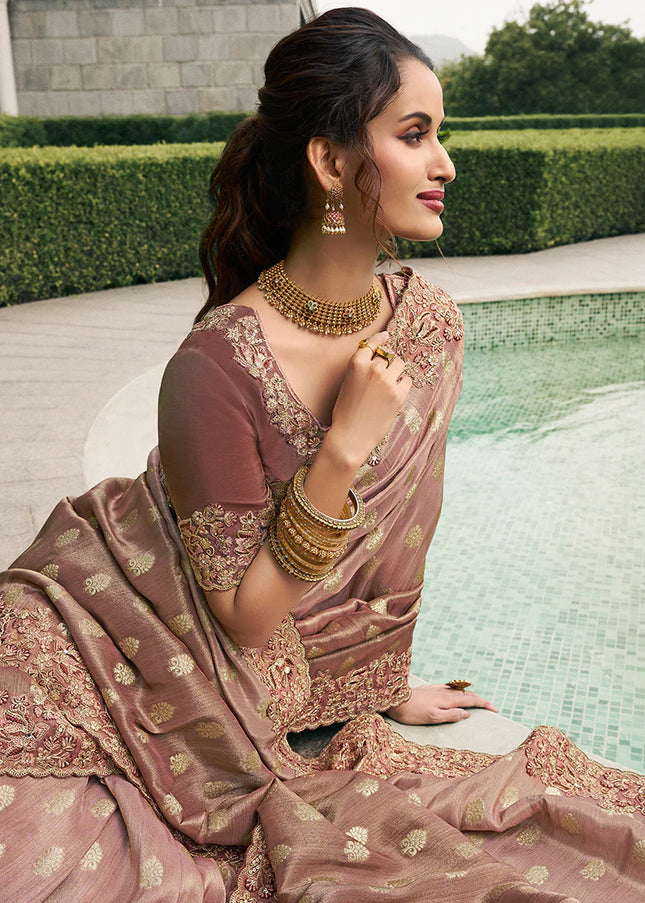 Mauve Embroidered Wedding Saree