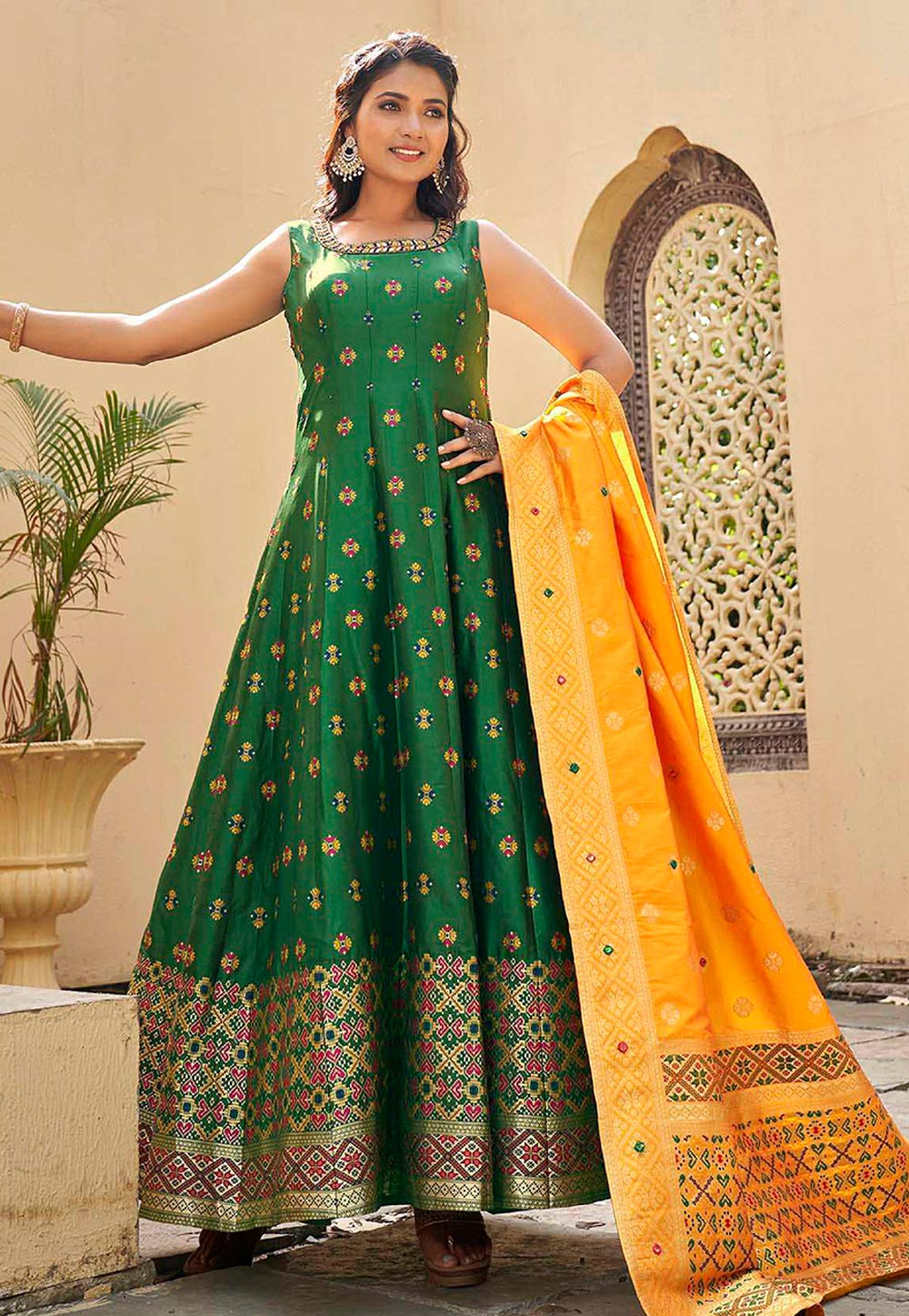Antique Women's Banarasi Silk Anarkali Dress (Sky Blue, Free Size) :  Amazon.in: Fashion