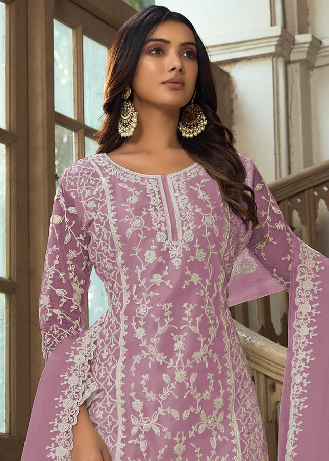Light Purple Embroidered Pant Style Suit