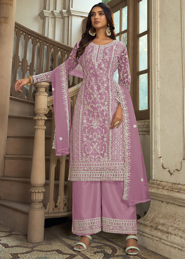 Light Purple Embroidered Pant Style Suit