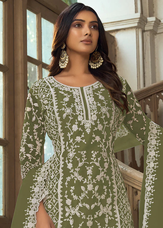Green Embroidered Pant Style Suit