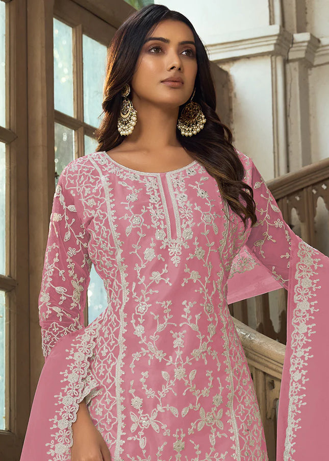 Pink Embroidered Pant Style Suit