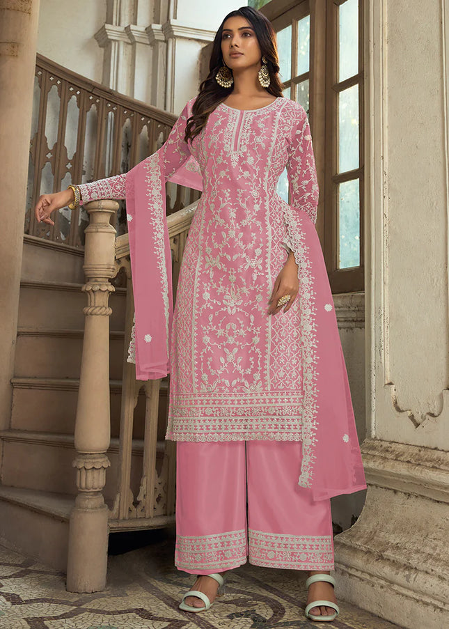 Pink Embroidered Pant Style Suit
