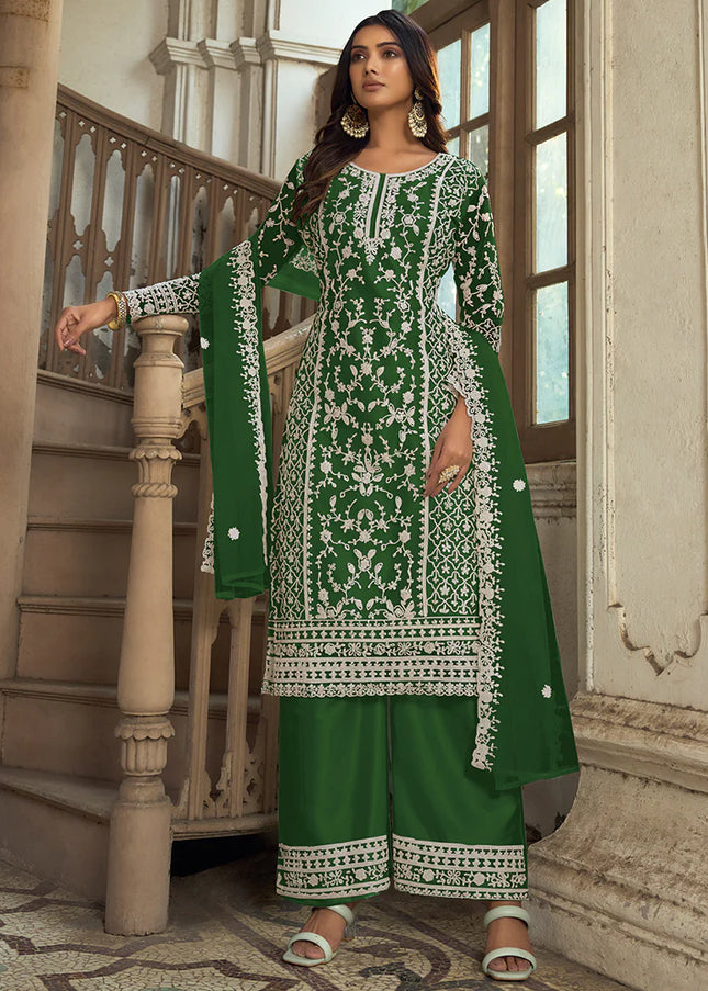 Green Embroidered Pant Style Suit