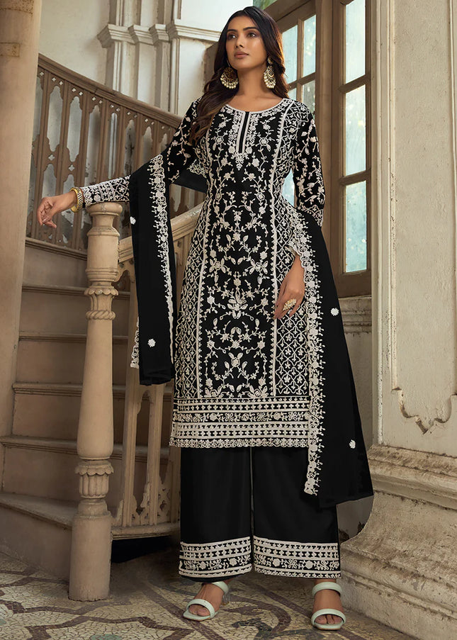 Black Embroidered Pant Style Suit