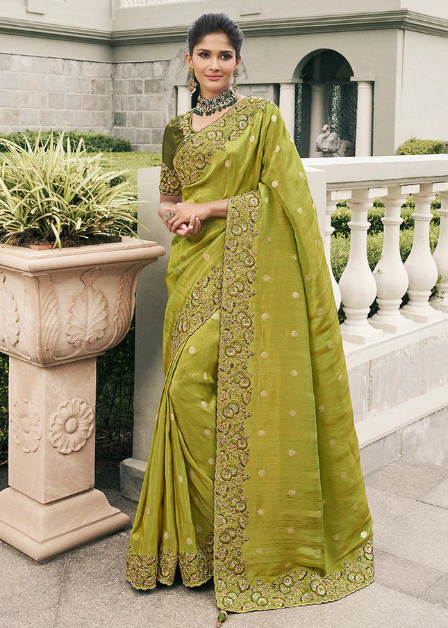 Green Embroidered Wedding Saree