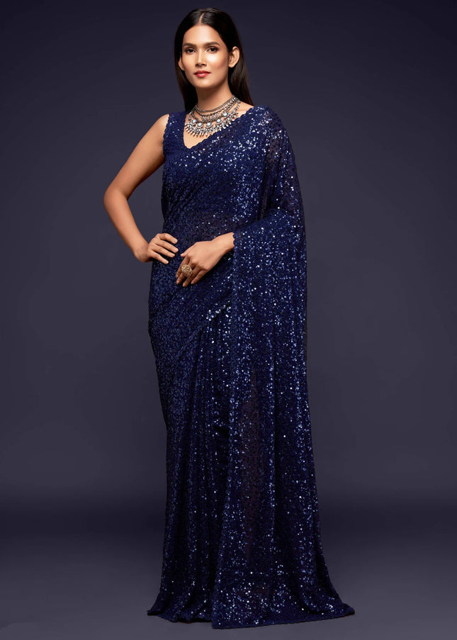 Sequins Embroidered Party Wear Saree
