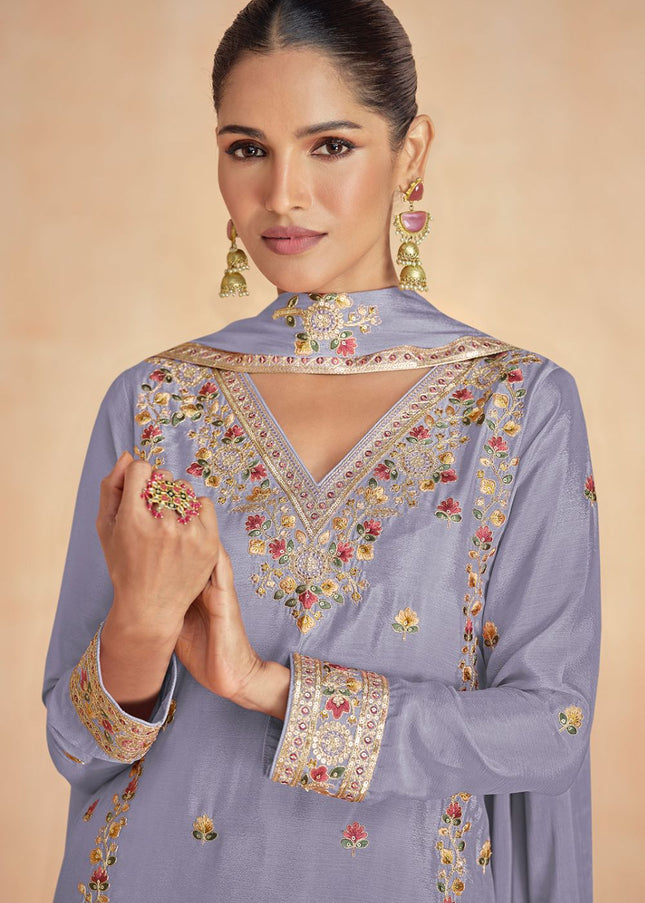 Lavender Embroidered Sharara Suit