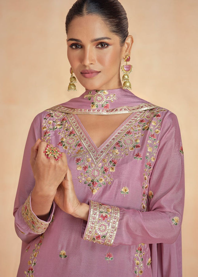 Pink Embroidered Sharara Suit