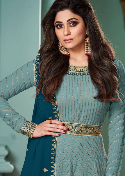 Sky Blue Embroidered Anarkali Gown