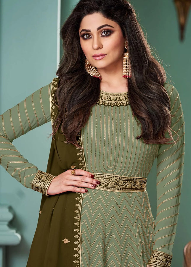 Green Embroidered Anarkali Gown