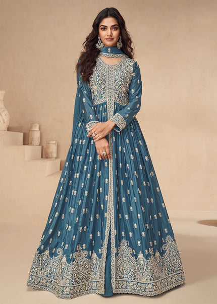 Blue Embroidered Lehenga Anarkali