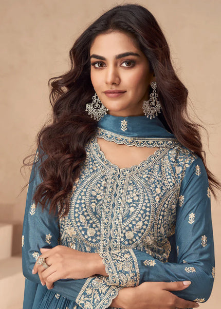 Blue Embroidered Lehenga Anarkali