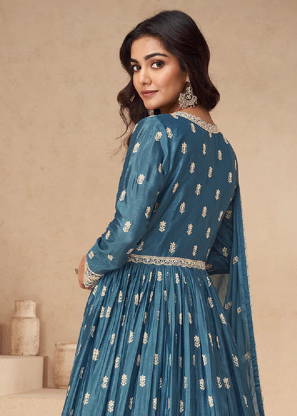 Blue Embroidered Lehenga Anarkali