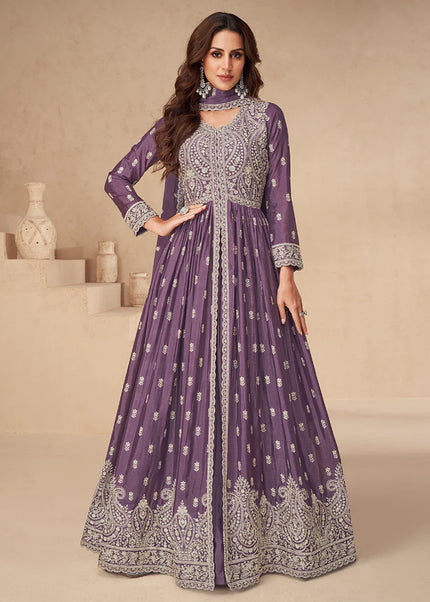 Purple Embroidered Lehenga Anarkali