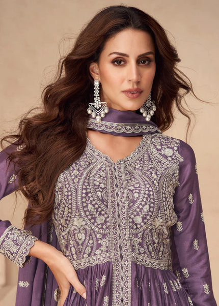 Purple Embroidered Lehenga Anarkali