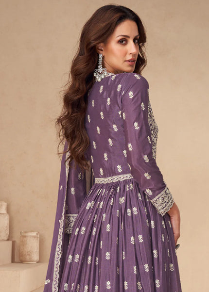 Purple Embroidered Lehenga Anarkali