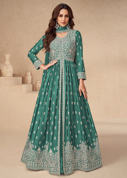 Green Embroidered Lehenga Anarkali