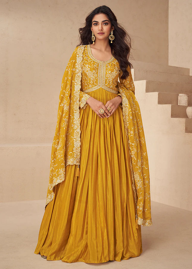 Yellow Embroidered Anarkali Gown