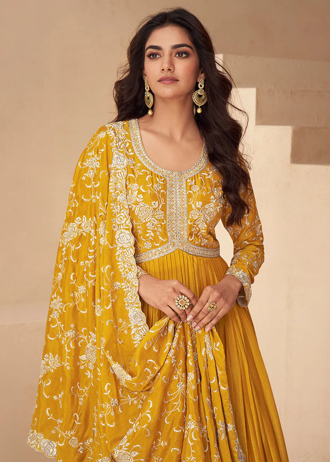 Yellow Embroidered Anarkali Gown