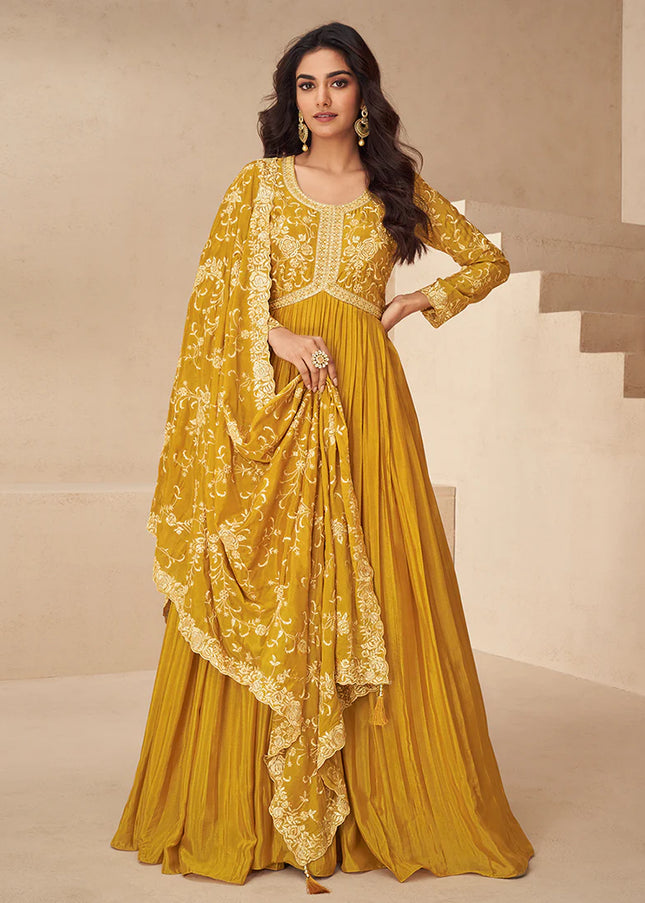 Yellow Embroidered Anarkali Gown