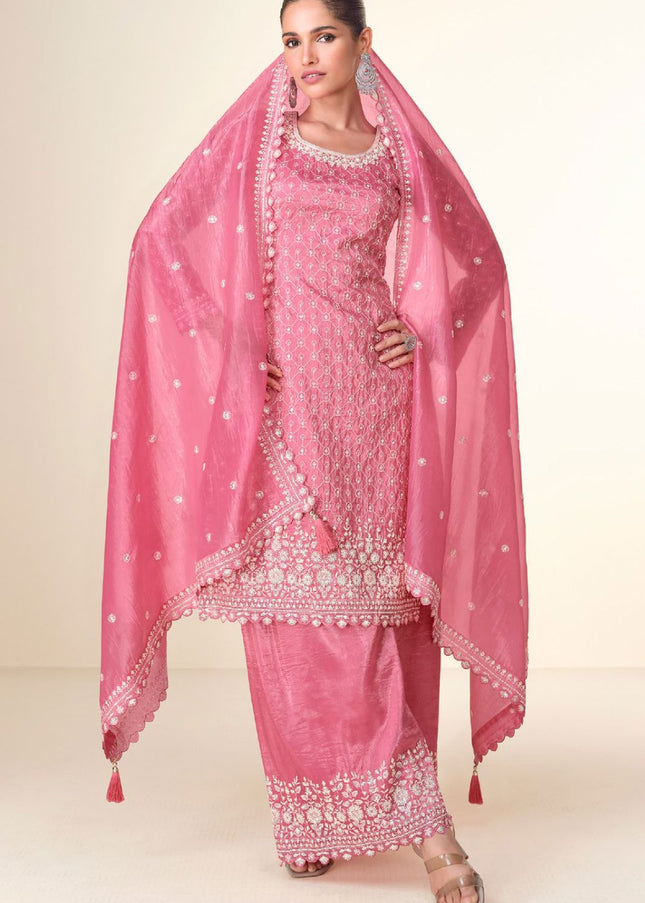 Pink Embroidered Sharara Suit