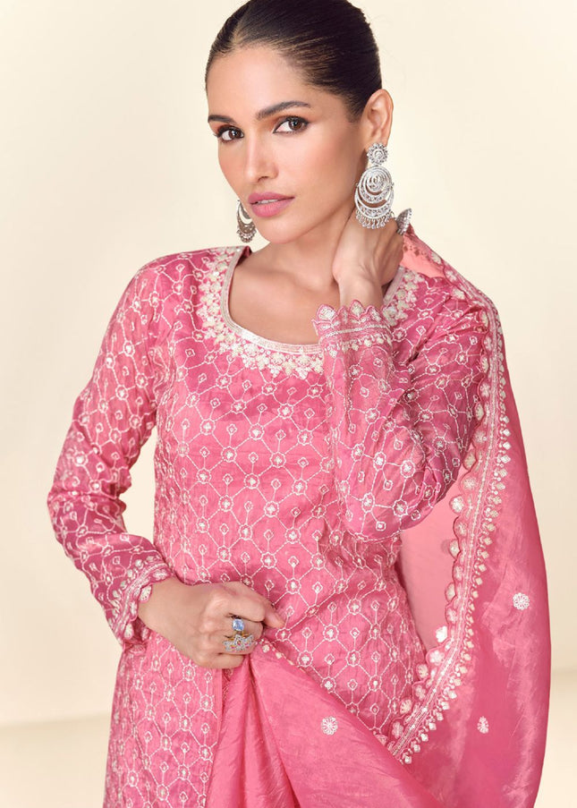 Pink Embroidered Sharara Suit