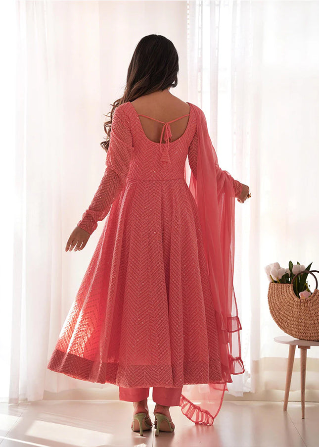 Peach Georgette Anarkali Suit