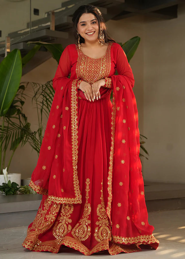 Red Embroidered Anarkali Gown