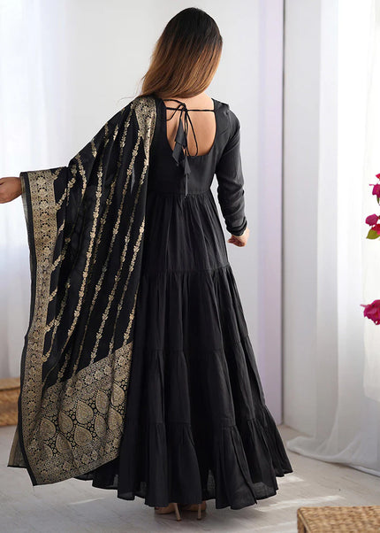 Black Embroidered Flared Anarkali Suit