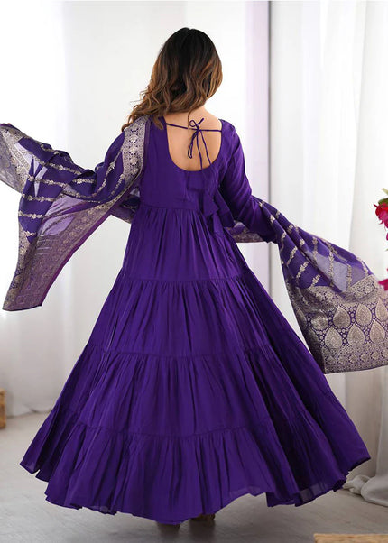 Purple Embroidered Flared Anarkali Suit