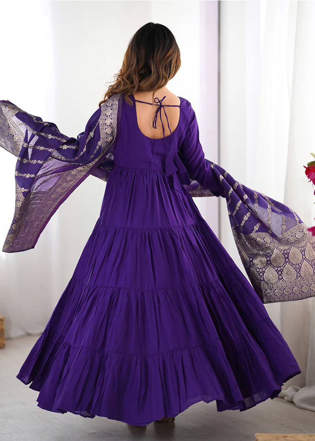 Purple Embroidered Flared Anarkali Suit