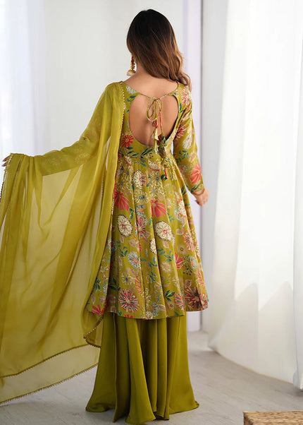 Green Floral Printed Sharara Suit